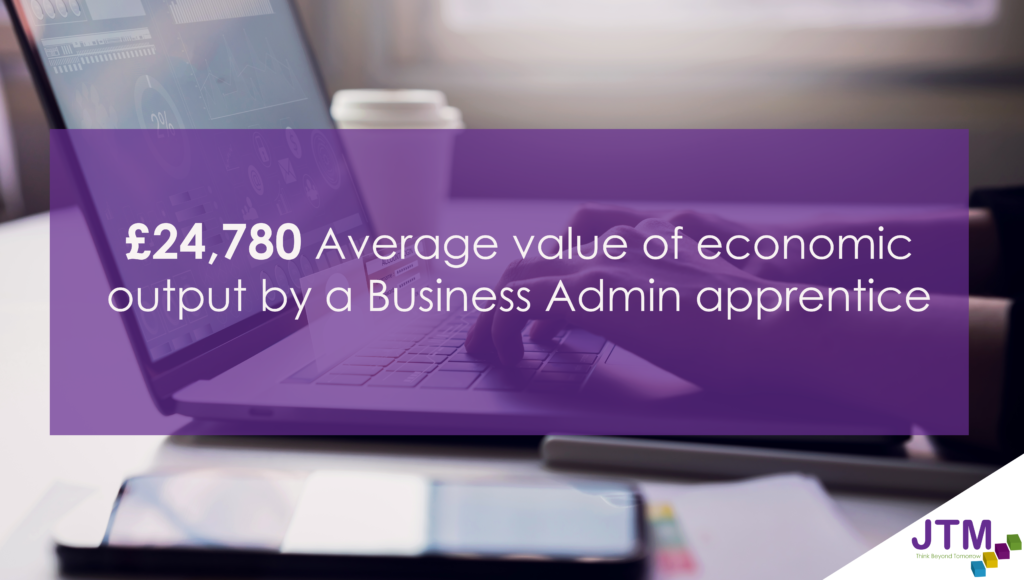 infographic to show £24,780 is the Average value of economic output by a Business Admin apprentice 